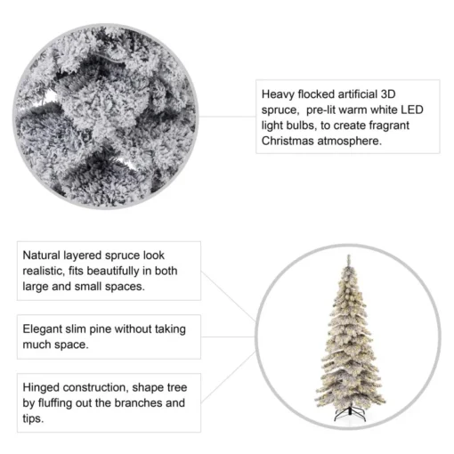 Glitzhome 7.5Ft Pre-Lit Flocked Layered Spruce Artificial Christmas Tree