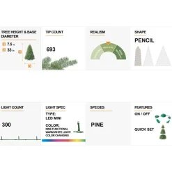 Glitzhome 7.5Ft Pre-Lit Flocked Pencil Green Pine Christmas Tree