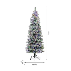Glitzhome 7.5Ft Pre-Lit Flocked Pencil Green Pine Christmas Tree