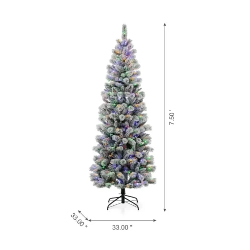 Glitzhome 7.5Ft Pre-Lit Flocked Pencil Green Pine Christmas Tree