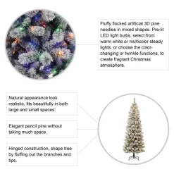 Glitzhome 7.5Ft Pre-Lit Flocked Pencil Green Pine Christmas Tree