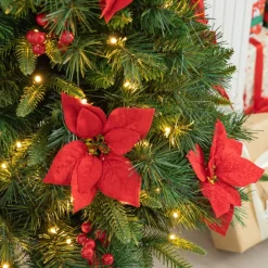 Glitzhome 4Ft Pre-Lit Poinsettia Artificial Christmas Porch Tree