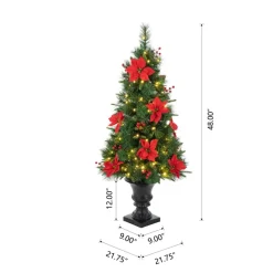Glitzhome 4Ft Pre-Lit Poinsettia Artificial Christmas Porch Tree
