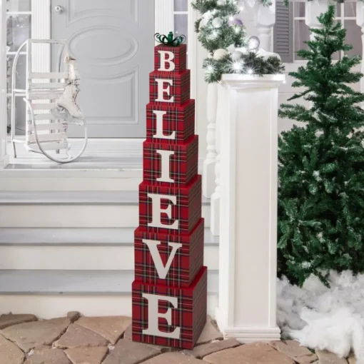 Glitzhome 42"H Wooden Believe Double Sided Porch Decor