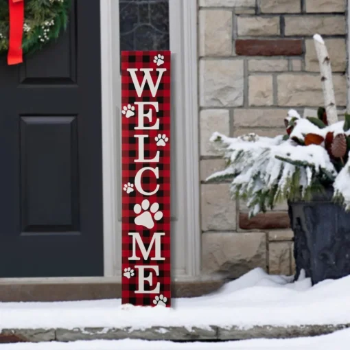 Glitzhome 42"H Wooden Plaid Pet Welcome Porch Sign