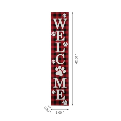 Glitzhome 42"H Wooden Plaid Pet Welcome Porch Sign