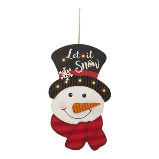 Glitzhome 19In H Lighted 3D Wooden Metal Snowman Wall Decor