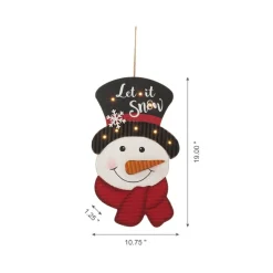 Glitzhome 19In H Lighted 3D Wooden Metal Snowman Wall Decor