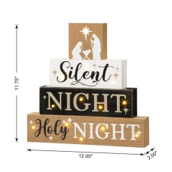 Glitzhome 12In H Lighted Wooden Nativity Block Word Sign