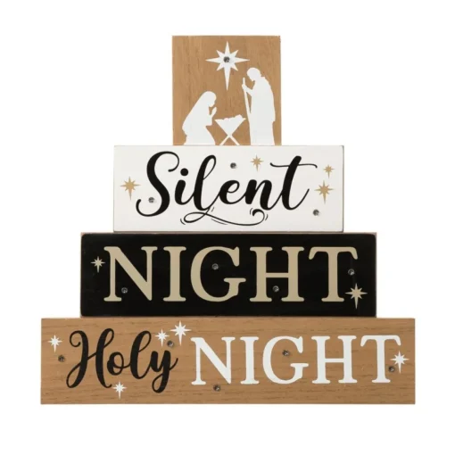 Glitzhome 12In H Lighted Wooden Nativity Block Word Sign