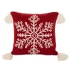 Glitzhome 18In Knitted Snowflake Acrylic Red Pillow Cover With Tassels