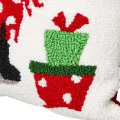 Glitzhome 14In L Hooked Christmas Cat Pillow