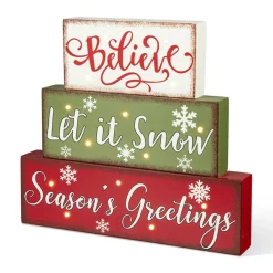 Glitzhome 12In L Led Lighted Wooden And Metal Block Word Sign