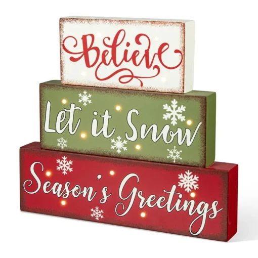 Glitzhome 12In L Led Lighted Wooden And Metal Block Word Sign