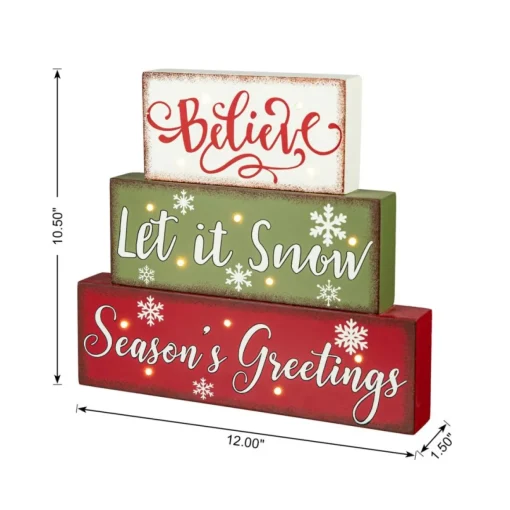 Glitzhome 12In L Led Lighted Wooden And Metal Block Word Sign