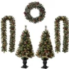 Glitzhome Led Glittered Christmas Wreath, 2Pk Garland, 2Pk Tree