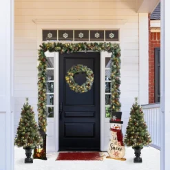 Glitzhome Led Glittered Christmas Wreath, 2Pk Garland, 2Pk Tree