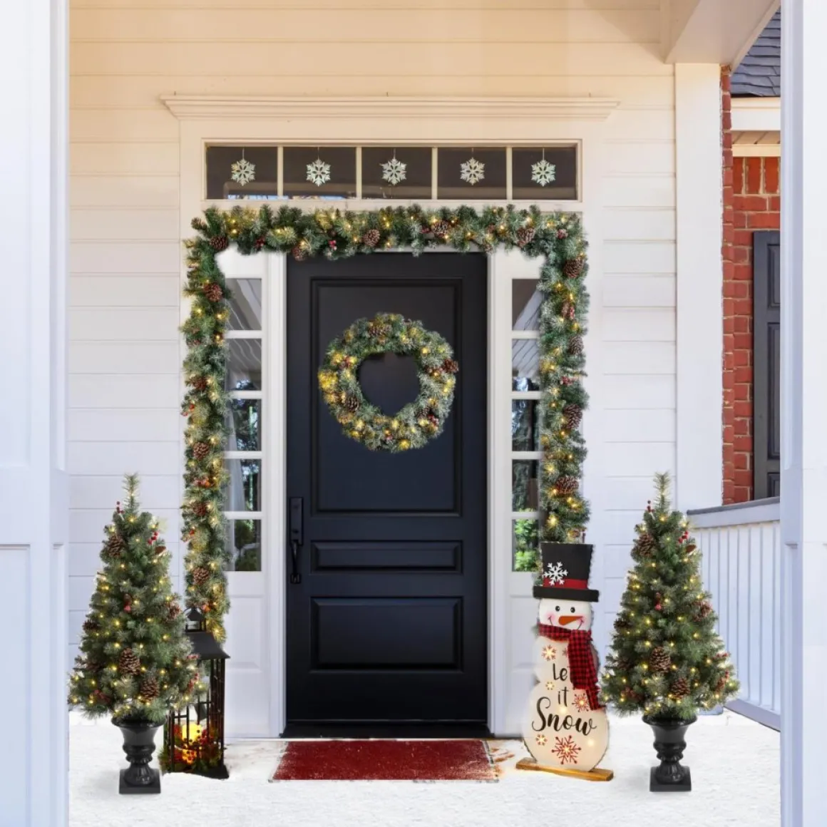 Glitzhome Led Glittered Christmas Wreath, 2Pk Garland, 2Pk Tree