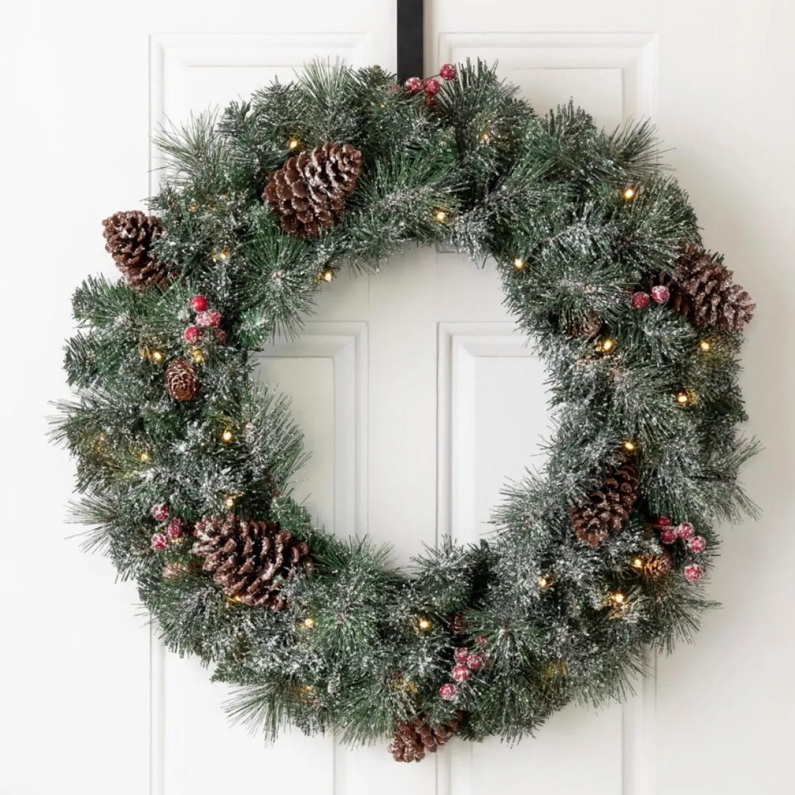 Glitzhome Led Glittered Christmas Wreath, 2Pk Garland, 2Pk Tree