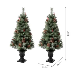 Glitzhome Led Glittered Christmas Wreath, 2Pk Garland, 2Pk Tree