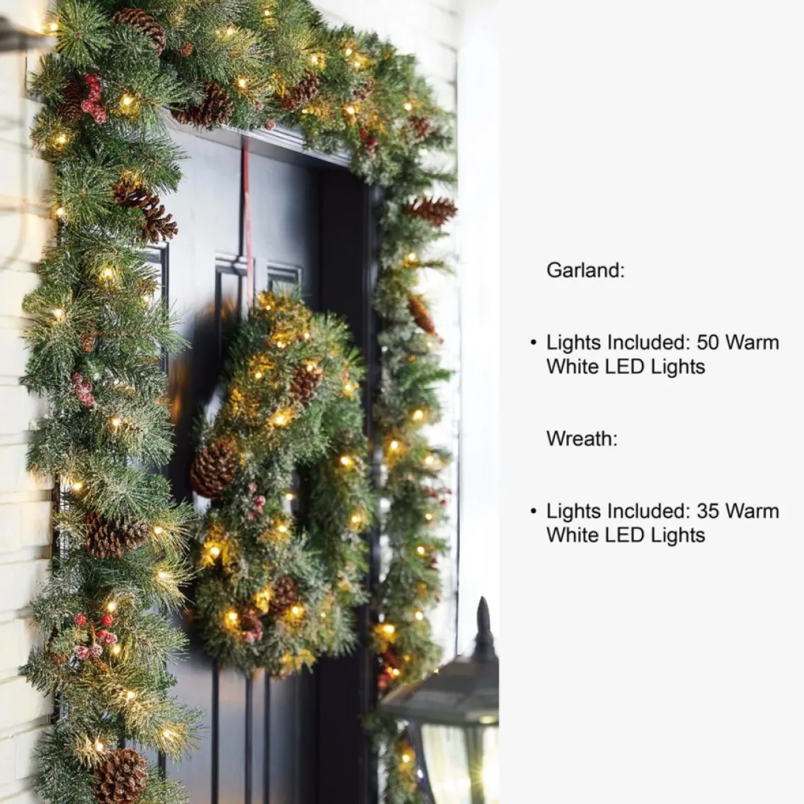 Glitzhome Led Glittered Christmas Wreath, 2Pk Garland, 2Pk Tree