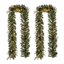 Glitzhome 2Pk 9' Pre-Lit Leds Greenery Pinecone Christmas Garland
