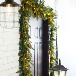 Glitzhome 2Pk 9' Pre-Lit Leds Greenery Pinecone Christmas Garland