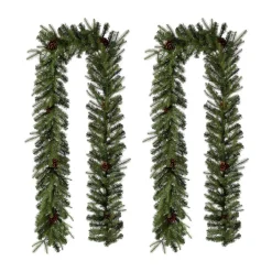 Glitzhome 2Pk 9' Pre-Lit Leds Greenery Pinecone Christmas Garland
