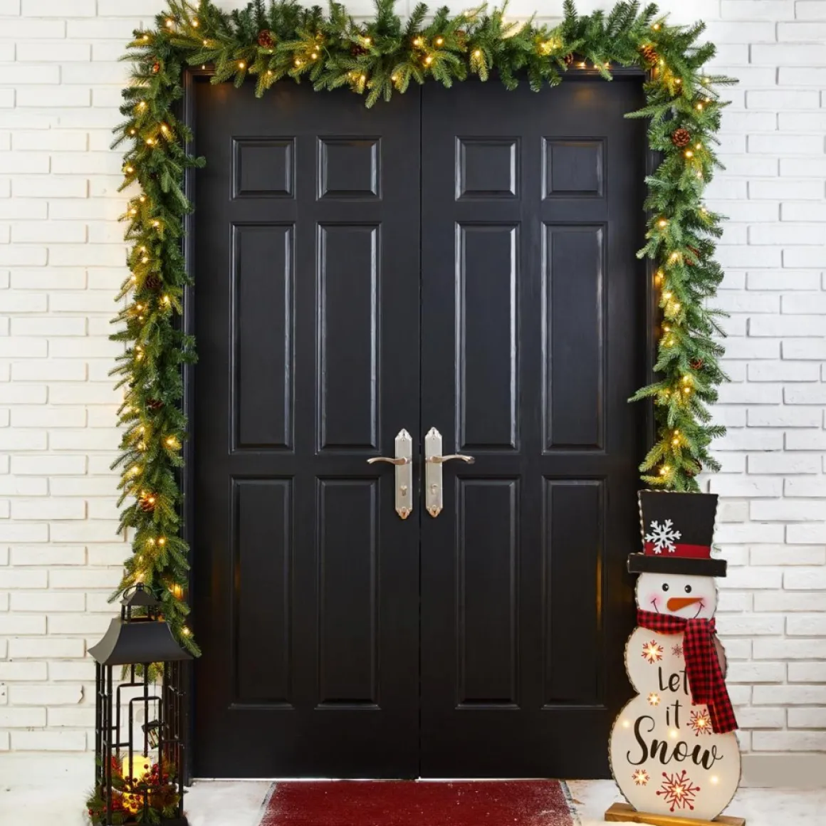 Glitzhome 2Pk 9' Pre-Lit Leds Greenery Pinecone Christmas Garland