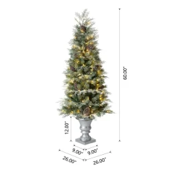 Glitzhome 2Pk Pre-Lit Artificial Pine Christmas Porch Tree