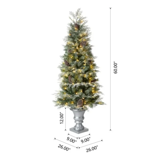 Glitzhome 2Pk Pre-Lit Artificial Pine Christmas Porch Tree