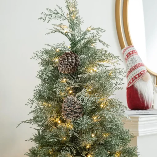 Glitzhome 2Pk Pre-Lit Artificial Pine Christmas Porch Tree