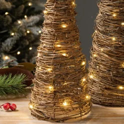 Glitzhome Set Of 2 Lighted Rattan Christmas Table Tree Decor