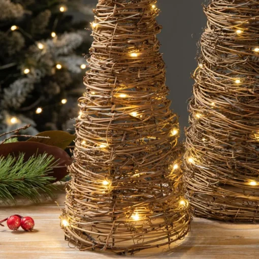 Glitzhome Set Of 2 Lighted Rattan Christmas Table Tree Decor