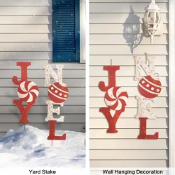 Glitzhome Set Of 2 Rusty Metal Joy And Noel Yard Stake Or Wall Decor