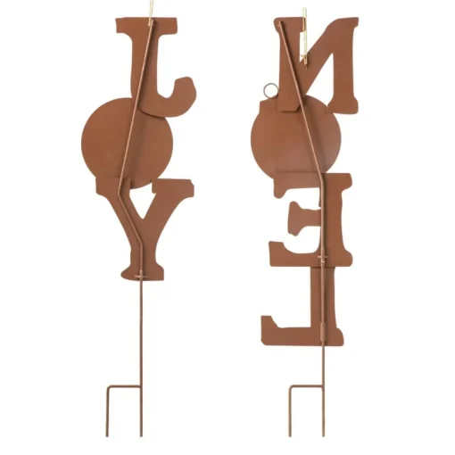 Glitzhome Set Of 2 Rusty Metal Joy And Noel Yard Stake Or Wall Decor