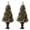 Glitzhome Set Of Two 4Ft Flocked Christmas Tree With 100 Warm White
