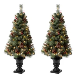 Glitzhome Set Of Two 4Ft Flocked Christmas Tree With 100 Warm White