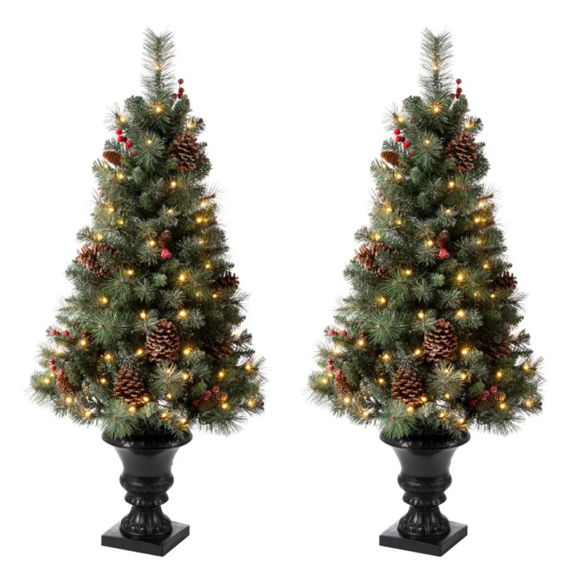Glitzhome Set Of Two 4Ft Flocked Christmas Tree With 100 Warm White