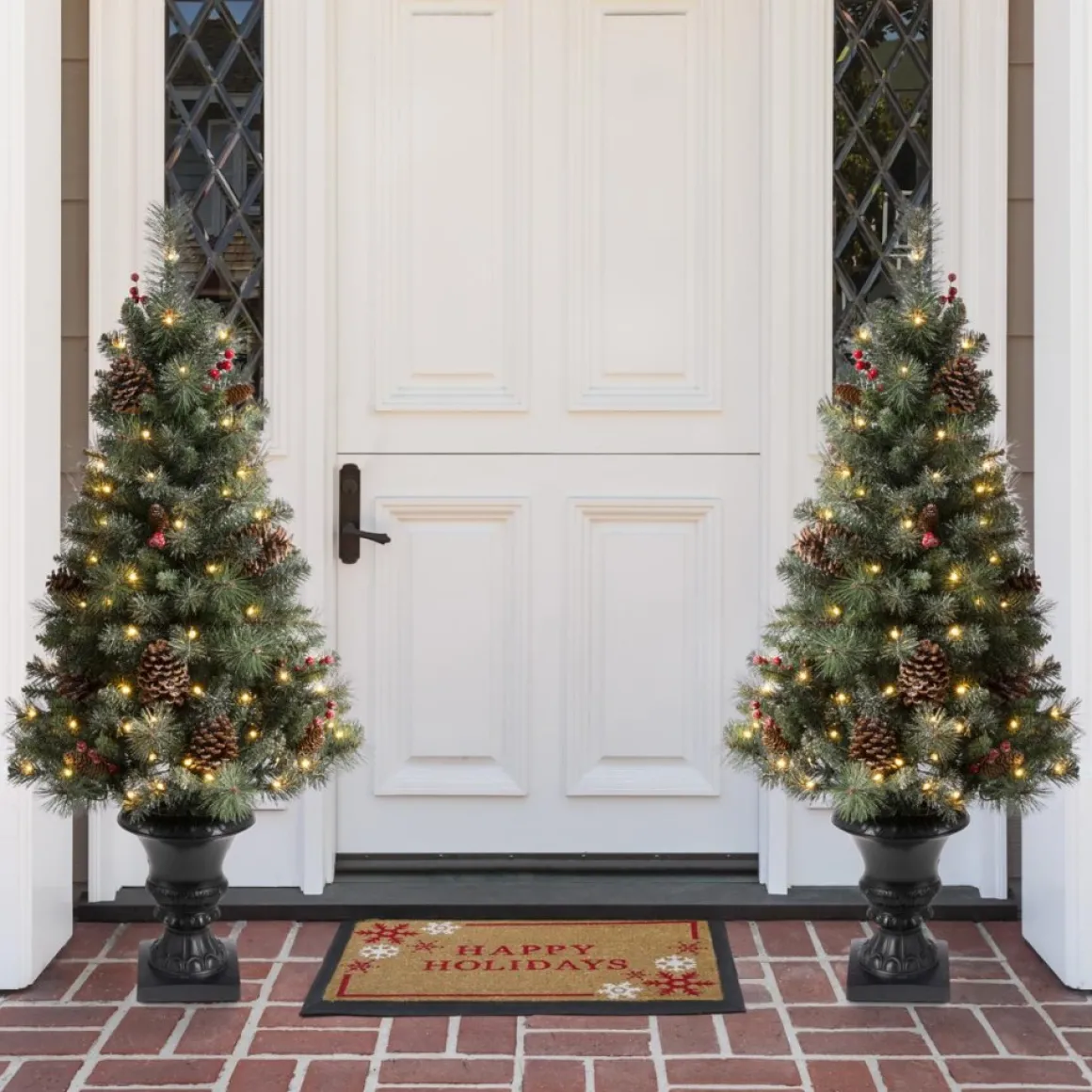 Glitzhome Set Of Two 4Ft Flocked Christmas Tree With 100 Warm White