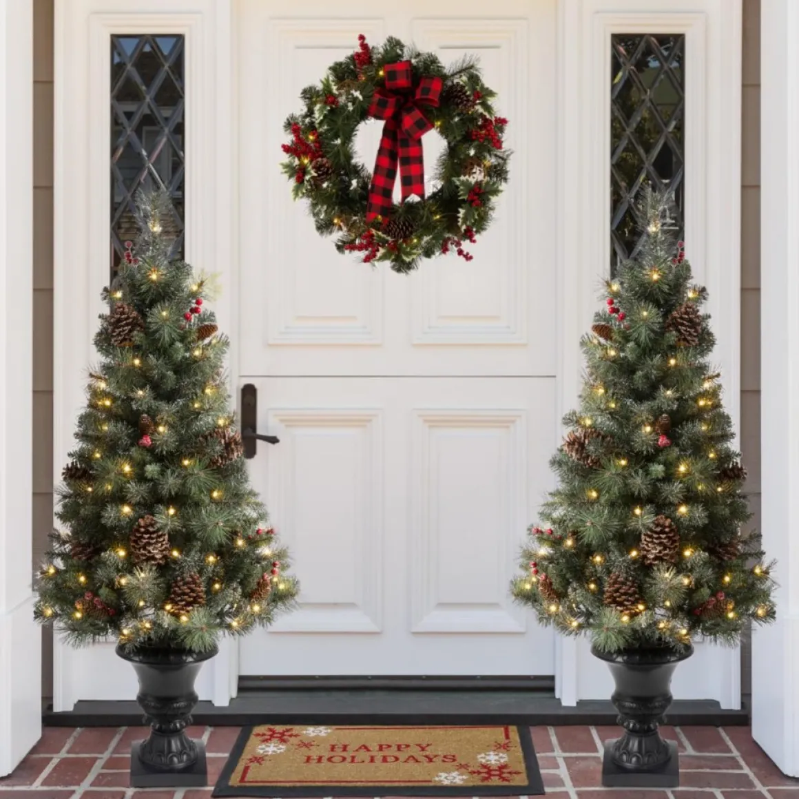 Glitzhome Set Of Two 4Ft Flocked Christmas Tree With 100 Warm White