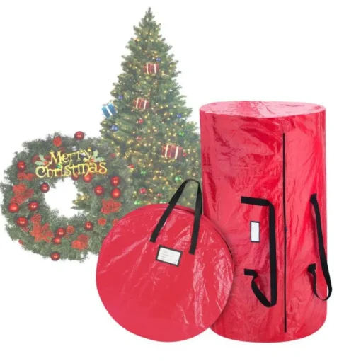 Hastings Home Tree And Wreath Storage Bag Set - Red