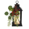 12" Holiday Berries And Greenery Metal Lantern