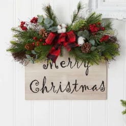 20 In. Christmas Wall Hanger With Plaid Bow