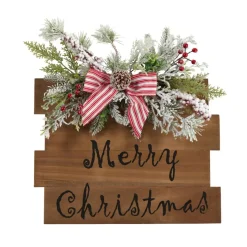 20In. Christmas Wall Hanger With Stripped Bow