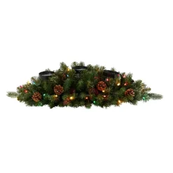 30 In. Flocked And Glittered Artificial Christmas Triple Candelabrum With 35 Multicolored Lights And