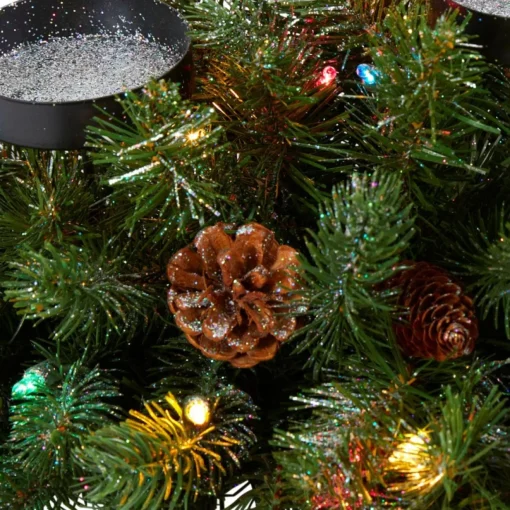 30 In. Flocked And Glittered Artificial Christmas Triple Candelabrum With 35 Multicolored Lights And