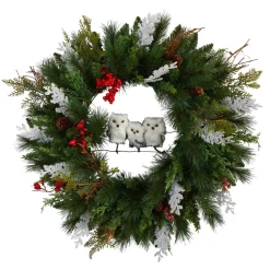 24 In. Holiday Owl Family Wreath