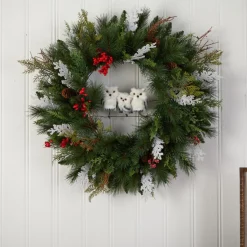 24 In. Holiday Owl Family Wreath