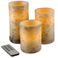 Lavish Home Flickering Flameless Led Candles With Birch Bark- Set Of 3